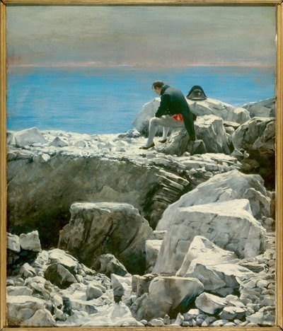 Vége, I. Napóleon Szent Ilonának (1769-1821) A száműzetésben élő császár melankolikus attitűdben, egyedül van ábrázolva a Sainte-Helene-sziget szikláján. Oscar Rex (1857-1929) festménye 19. századi V. 0,76x0,67 m Malmaison, musee du chateau - Vége alkotó: Oscar Rex