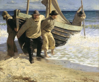 A hajó elindítása. Skagen alkotó: Oscar Gustaf Bjorck