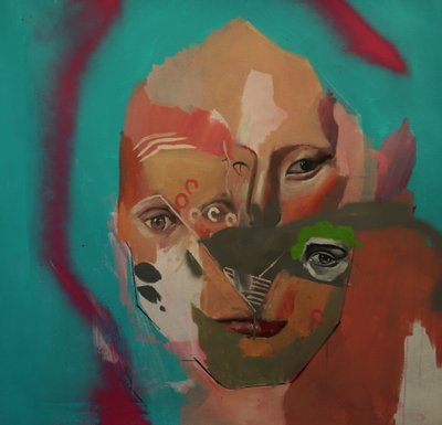 An Unsuccesful Attemptful Attempt to Paint a Portrait, 2020-23 (akril, olaj és sprayfesték vászonra) alkotó: Oscar Nin