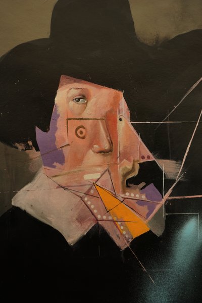 Részlet a Rembrandtra emlékezve, 2019-24 (olaj és akril, vászon) alkotó: Oscar Nin