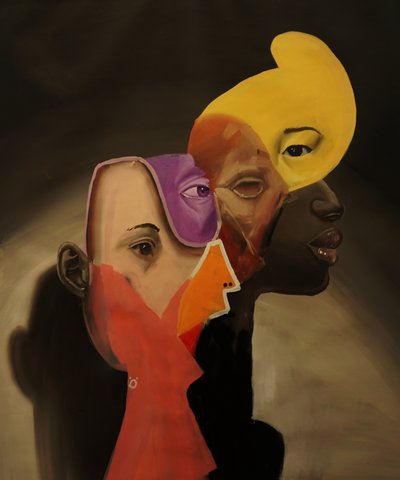 Identitások kaleidoszkópja, 2023 (olaj és sprayfesték vászonra) alkotó: Oscar Nin