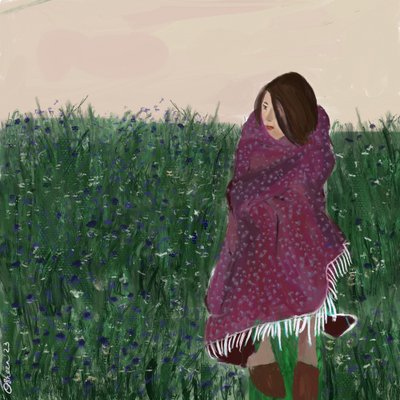 Nő vadvirágos mezőn alkotó: Osheensgallery