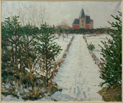 Havas táj kastéllyal / templommal alkotó: Oskar Moll