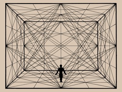 Ábra a térben síkgeometriával és térbeli lehatárolásokkal, 1924-1925. alkotó: Oskar Schlemmer