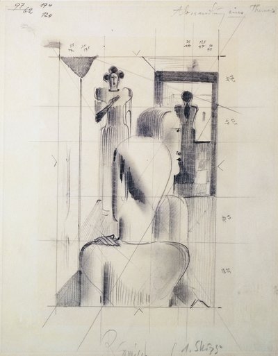 Számok egy szobában, Oskar Schlemmer (1888-1943), ceruza papíron. Németország, XX. század. alkotó: Oskar Schlemmer
