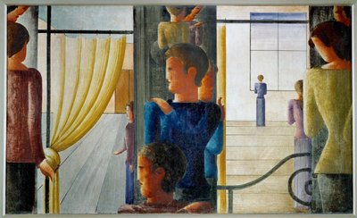 Tizenkét fős csoport belsővel (festmény vászonra) alkotó: Oskar Schlemmer