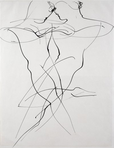 Két figura ellentétes mozgásban, táncban alkotó: Oskar Schlemmer