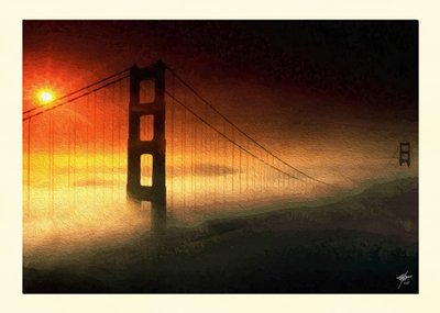 A Golden Gate-híd naplemente ködében alkotó: Osvaldo Russo