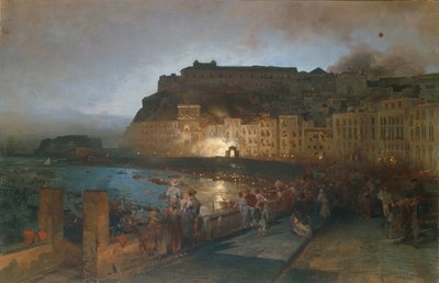 Tűzijáték Nápolyban, 1875 alkotó: Oswald Achenbach