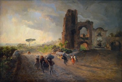 Francia: Paysage romain Római tájkép alkotó: Oswald Achenbach