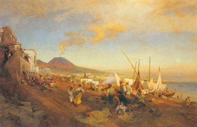 Német: A nápolyi tengerparton alkotó: Oswald Achenbach