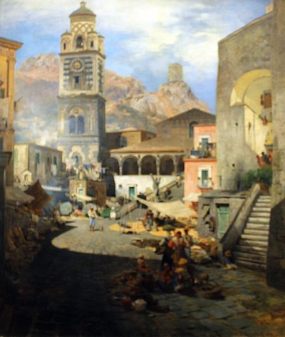 Német: Amalfi piactér alkotó: Oswald Achenbach
