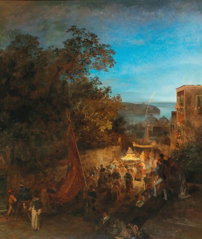 Ischia - Szent Anna ünnepe, Casamicciola alkotó: Oswald Achenbach