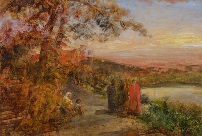 Oswald Achenbach bíborosok az Albano-tó felett alkotó: Oswald Achenbach