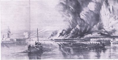 Szevasztopol eleste és az oroszok visszavonulása, 1855. szeptember 8., illusztráció a brit szárazföldi és tengeri csatákból, 1915 alkotó: Oswald Walters Brierly