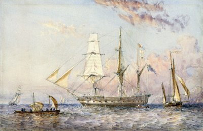 A HMS "Csörgőkígyó" hajó (1822). Sir Oswald Walter Brierly (1817-1894) 1853-as akvarellje. alkotó: Oswald Walters Brierly