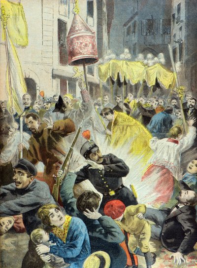 Anarchista támadás a Corpus Christi körmenet ellen, Barcelona alkotó: Oswaldo Tofani