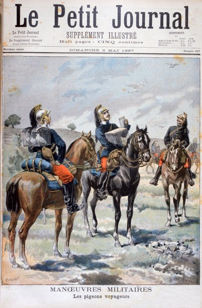 Francia katonai manőverek: postagalambok használata a kommunikációhoz, 1897 alkotó: Oswaldo Tofani