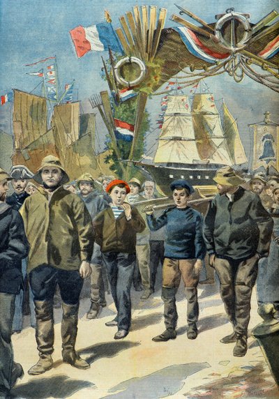 Az izlandiak nagy kegyelme Paimpolban 1898-ban (metszet) alkotó: Oswaldo Tofani