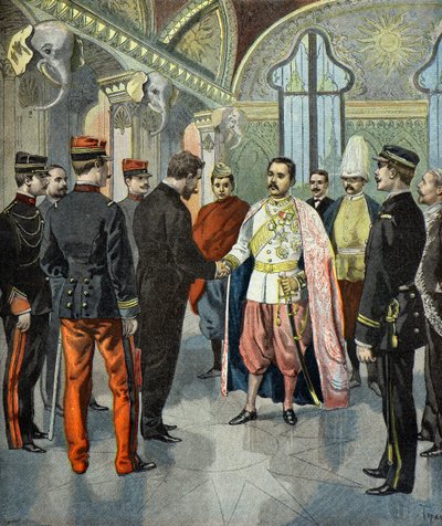Paul Doumer fogadja Rama 5. sziámi királyt 1899-ben (metszet) alkotó: Oswaldo Tofani