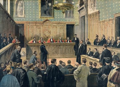 A törvényszék a panamabotrány tárgyalásán 1898-ban (metszet) alkotó: Oswaldo Tofani