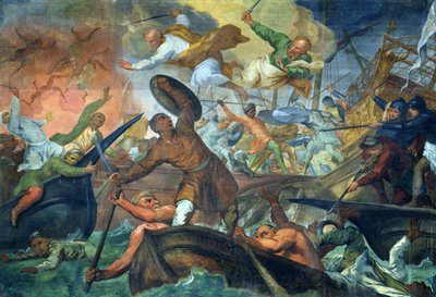SS Péter és Pál csodálatos beavatkozása a lepantói csatában, 1571. október 7. alkotó: Ottaviano Dandini