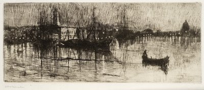 Esős éjszaka, 1880-82 körül (rézkarc és szárazhús) alkotó: Otto Henry Bacher