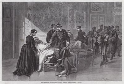 I. Vilmos porosz király sebesült katonákkal találkozott a Palais de Versailles-ban, Franciaországban, a francia-porosz háború alkotó: Otto Johann Heinrich Heyden