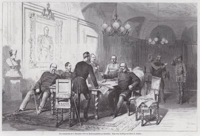 A porosz hadsereg parancsnokai haditanácsot tartanak Versailles-ban, francia-porosz háború, 1870. december 6. (metszet) alkotó: Otto Johann Heinrich Heyden