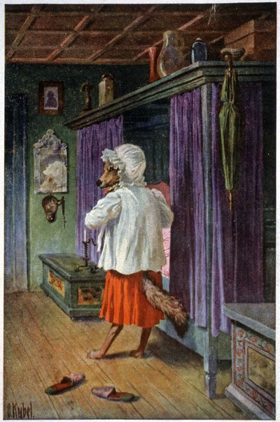 A farkas álcázzák a nagymamát, 1910 körül (képeslap) alkotó: Otto Kubel