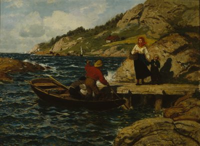 Halász, nő és gyerek a rakparton alkotó: Otto Ludvig Sinding