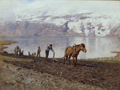 Szántás lovakkal (olaj, vászon) alkotó: Otto Ludvig Sinding