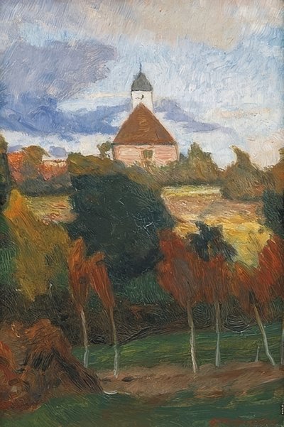 Kilátás a Worpsweder templomra. 1895 körül alkotó: Otto Modersohn