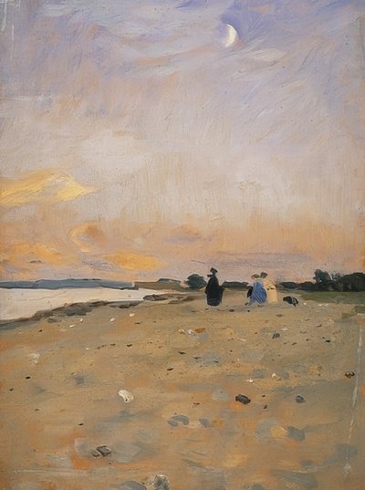 Folyói táj félholddal (strand táj a Juist-on). 1885 vagy 1889 körül alkotó: Otto Modersohn