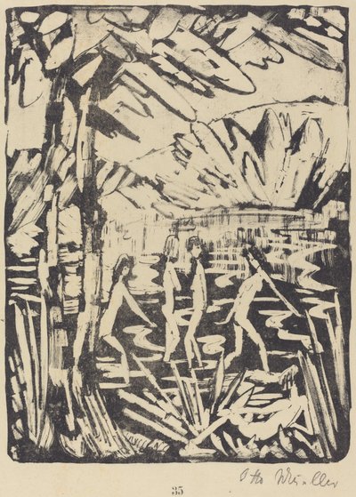 Öt lány egy erdei tóban (Funf Madchen am Waldteich) alkotó: Otto Müller