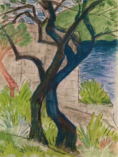 Fák a híd előtt (pasztell és gouache papíron) alkotó: Otto Mueller