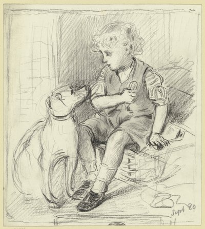Ülő fiú ülő kutyával alkotó: Otto Scholderer