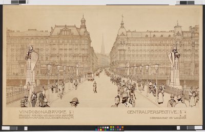 Vindobona híd / A Rothenthurmstraße - Lilienbrunngasse híd új építésének terve. Központi perspektíva alkotó: Otto Wagner