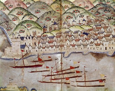 Oszmán művészet: kilátás Marseille-re, Franciaország Miniatűr alkotó: Ottoman School