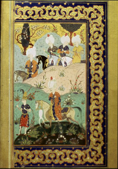 Oszmán Birodalom: I. Szelim szultán, akit Borzalmasnak nevezett (1470-1520) lóháton. Miniatűr a „Díván”-ból (versgyűjtemény) I. Szelim szultán (Ms. FY1330, fol. 27) XVI. század. Isztambul, Egyetemi Könyvtár alkotó: Ottoman School