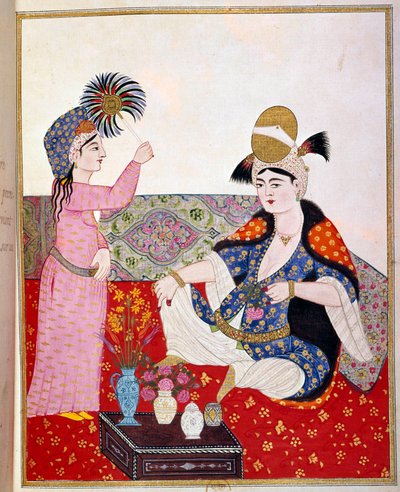 Oszmán Birodalom: egy szultán és szolgálólánya (Lord Raynal kedvence?) Miniatűr a 17. századi Párizsról, B.N. alkotó: Ottoman School