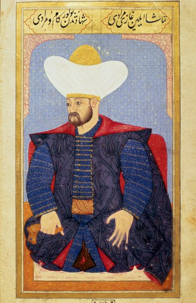 Az Oszmán Birodalom szultánjának portréja I. Murád (1326-1389) Miniatűr Seyyid Lokman Husszein „” Human physiognomy (Az oszmánok személyes berendezkedéseiről) című kéziratából. (Ms. ty6087 fólió 27b) alkotó: Ottoman School