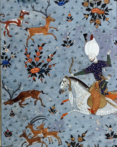 II. Murád (Murat) szultán (1404-1451) szarvasra vadászó udvaroncainak ábrázolása Részlet. 17. századi miniatűr. Isztambul, Topkapi Sarayi Múzeum könyvtára alkotó: Ottoman School