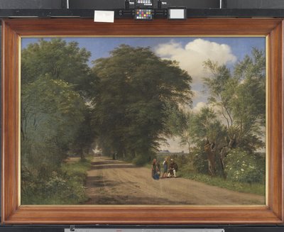 Egy országút a Vognserup Manor közelében, Zélandon. A festő J.Th. Lundbye vázlat az út mellett alkotó: P.C. Skovgaard