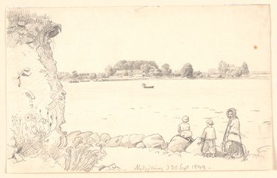 Egy hölgy és két gyerek Guldborgsundban. Nykøbing Falster. alkotó: P.C. Skovgaard
