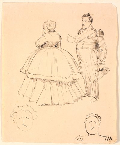 VII. Frederik és Danner grófnő karikatúrája; alább Christian VIII. alkotó: P.C. Skovgaard