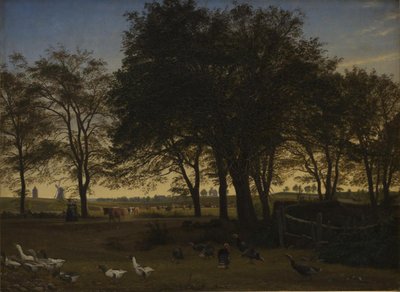 Buli Iselingenben. A háttérben a Vordingborg-templom és a Liba-torony. Szeptember este alkotó: P.C. Skovgaard