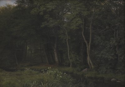 Alkonyat egy erdőben, közel az Iselingeni kastélyhoz, Zélandon alkotó: P.C. Skovgaard