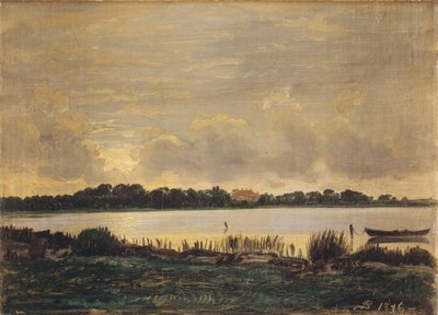 Kilátás a Præstø Fiordon keresztül Nysø kastélya felé alkotó: P.C. Skovgaard
