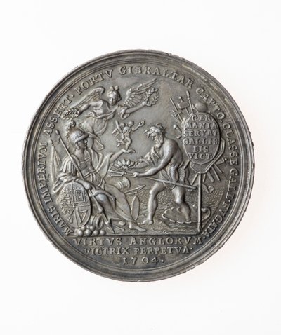 Érem a brit győzelmek emlékére, 1704 (ezüst) alkotó: P. H. Muller